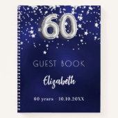 ゲストブック60th誕生日ネイビーブルーシルバーの星 ノートブック (正面)