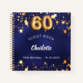 ゲストブック60th誕生日ネイビーブルー金ゴールドスター ノートブック (正面)