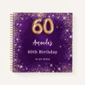 ゲストブック60th誕生日パープルバラ金ゴールドグリッター ノートブック (正面)