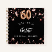 ゲストブック60th誕生日ブラックバラ金ゴールドスター ノートブック (正面)