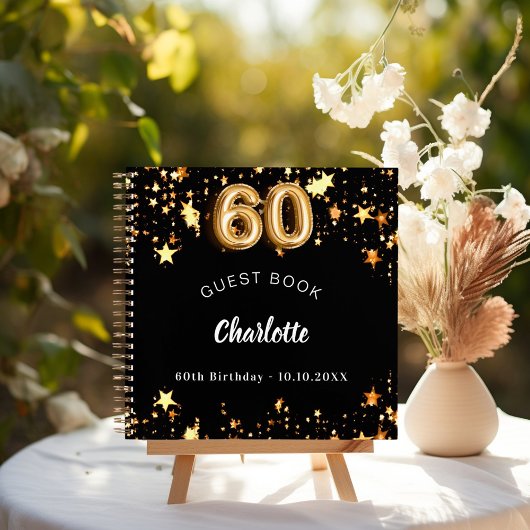 ゲストブック60th誕生日ブラック金ゴールドスター ノートブック