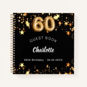 ゲストブック60th誕生日ブラック金ゴールドスター ノートブック (正面)