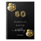 ゲストブック60th誕生日ブラック金ゴールドヒョウ動物 ノートブック (正面)