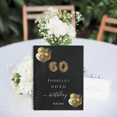 ゲストブック60th誕生日ブラック金ゴールドヒョウ動物 ノートブック