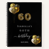 ゲストブック60th誕生日ブラック金ゴールドヒョウ動物 ノートブック (正面)