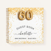ゲストブック60th誕生日ホワイト金ゴールドグリッター ノートブック (正面)