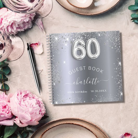 ゲストブック60th birthday silverグリッター名glam ノートブック