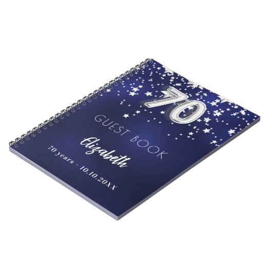 ゲストブック70th誕生日ネイビーブルーシルバーの星 ノートブック (左側)