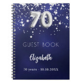 ゲストブック70th誕生日ネイビーブルーシルバーの星 ノートブック (正面)