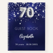 ゲストブック70th誕生日ネイビーブルーシルバーの星 ノートブック (正面)