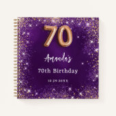 ゲストブック70th誕生日パープルバラ金ゴールドグリッター ノートブック (正面)