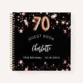 ゲストブック70th誕生日ブラックバラ金ゴールドスター ノートブック (正面)