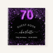 ゲストブック70th誕生日ブラックパープルグリッター名 ノートブック (正面)