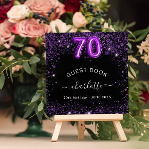 ゲストブック70th誕生日ブラックパープルグリッター名 ノートブック