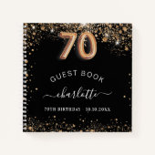 ゲストブック70th誕生日ブラック金ゴールドグリッター名 ノートブック (正面)
