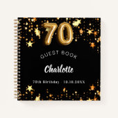 ゲストブック70th誕生日ブラック金ゴールドスター ノートブック (正面)