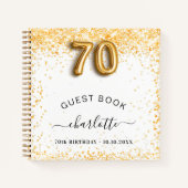 ゲストブック70th誕生日ホワイト金ゴールドグリッター ノートブック (正面)