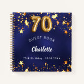 ゲストブック70th birthday navy blue金ゴールド星 ノートブック (正面)