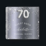 ゲストブック70th birthday silverグリッター名glam ノートブック<br><div class="desc">華やかな誕生日フェミニンパーティーのゲストブック。暗いスタイリッシュ銀フェイク色の背景とフェイクグリッター、キラキラ。名前と文字の追加年齢番号はバ書ロンスタイルフォントで。</div>