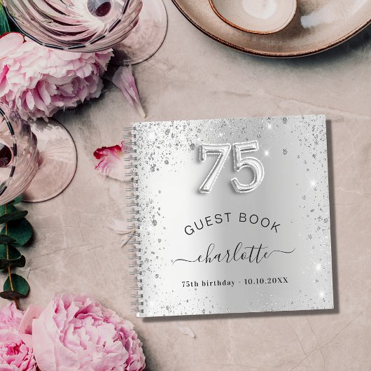 ゲストブック75th birthday silverグリッター名 ノートブック