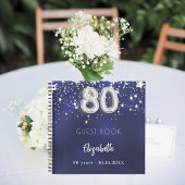 ゲストブック80th誕生日ネイビーブルーシルバーの星 ノートブック