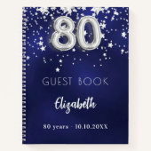 ゲストブック80th誕生日ネイビーブルーシルバーの星 ノートブック (正面)