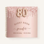 ゲストブック80th誕生日バラ金ゴールドグリッタードリップ ノートブック (正面)