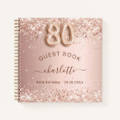 ゲストブック80th誕生日バラ金ゴールドグリッター赤面 ノートブック (正面)