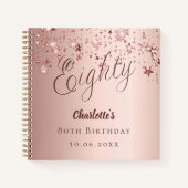 ゲストブック80th誕生日バラ金ゴールドスター ノートブック (正面)