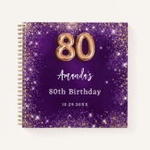 ゲストブック80th誕生日パープルバラ金ゴールドグリッター ノートブック (正面)