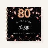 ゲストブック80th誕生日ブラックバラ金ゴールドスター ノートブック (正面)