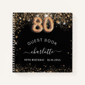 ゲストブック80th誕生日ブラック金ゴールドグリッター名 ノートブック (正面)