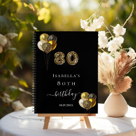 ゲストブック80th誕生日ブラック金ゴールドヒョウ動物 ノートブック