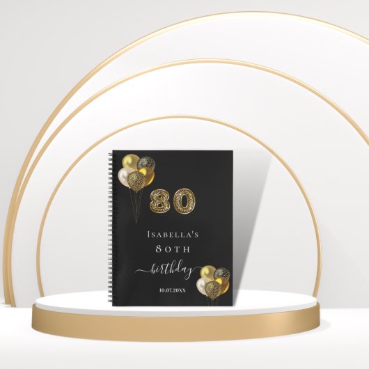 ゲストブック80th誕生日ブラック金ゴールドヒョウ動物 ノートブック