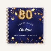 ゲストブック80th birthday navy blue金ゴールド星 ノートブック (正面)