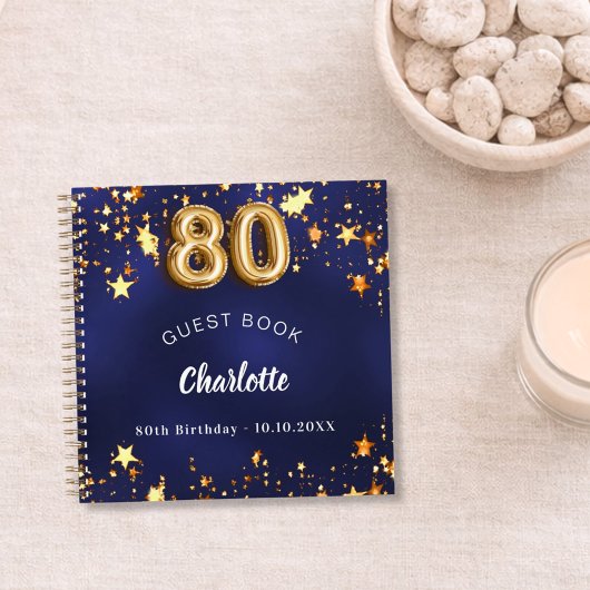 ゲストブック80th birthday navy blue金ゴールド星 ノートブック
