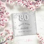 ゲストブック80th birthday silverグリッター名glam ノートブック<br><div class="desc">華やかな誕生日フェミニンパーティーのゲストブック。銀スタイリッシュ色の背景フェイクにフェイクグリッター、キラキラ。名前と文字の追加年齢番号はバ書ロンスタイルフォントで。</div>