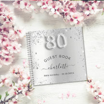ゲストブック80th birthday silverグリッター名glam