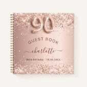 ゲストブック90th誕生日バラ金ゴールドグリッター赤面 ノートブック (正面)