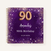 ゲストブック90th誕生日パープルバラ金ゴールドグリッター ノートブック (正面)