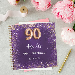 ゲストブック90th誕生日パープルバラ金ゴールドグリッター ノートブック