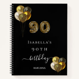 ゲストブック90th誕生日ブラック金ゴールドヒョウ動物 ノートブック