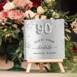 ゲストブック90th birthday silverグリッター名glam ノートブック<br><div class="desc">華やかな誕生日フェミニンパーティーのゲストブック。銀スタイリッシュ色の背景フェイクにフェイクグリッター、キラキラ。名前と文字の追加年齢番号はバ書ロンスタイルフォントで。</div>