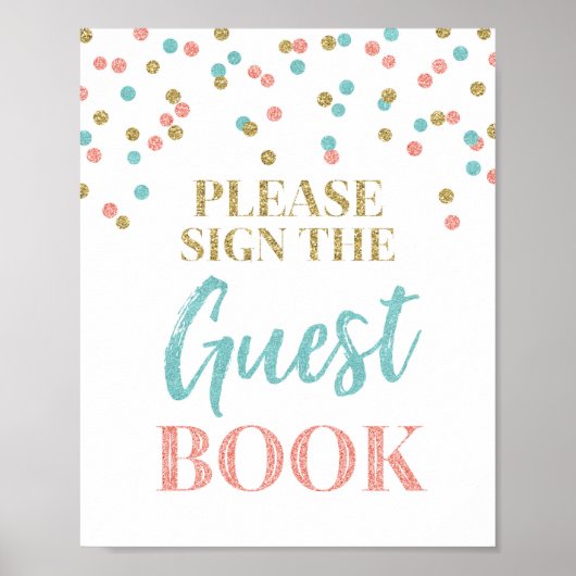 ゲストブック ウェディング サイン ゴールド ティール コーラル コンフェッティ (正面)