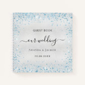 ゲストブック ウェディング シルバー ブルー グリッター ノートブック (正面)