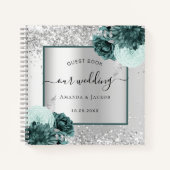 ゲストブック ウェディング シルバー 緑 花 ノートブック (正面)