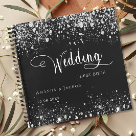 ゲストブック ウェディング ブラック シルバー ネーム ノートブック