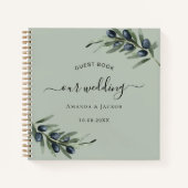 ゲストブック オリーブの葉 グリーン ウェディング ノートブック (正面)