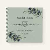 ゲストブック オリーブの葉 グリーン Mr. Mrs. ウェディング ノートブック (正面)