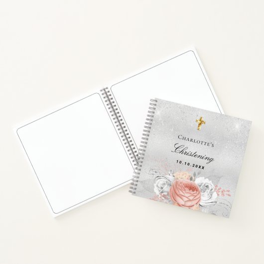 ゲストブック《キリスト教》洗礼式や命名式バラ金ゴールド花模様銀 ノートブック (内部)